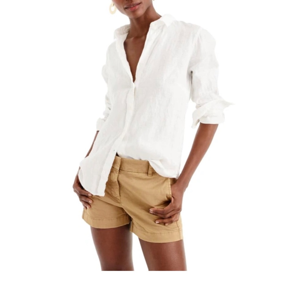 NWT, JCrew Slim perfect shirt in Baird McNutt Irish linen, White, Size 22